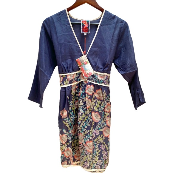 Johnny Was Dresses & Skirts - Johnny Was Dress 100% Silk Floral Mini Navy Blue XS